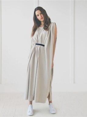 Unaya Beige Elastic Waist Maxi Dress Size M